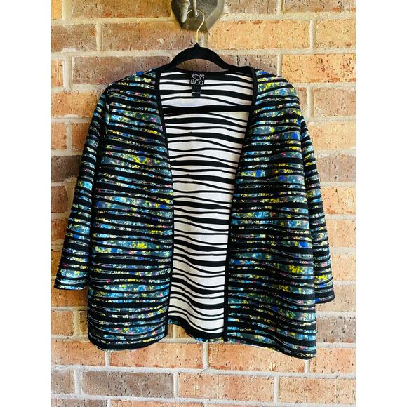 Clara Sun Woo Women's Multicolor Open Front Textured Striped Jackets Size Large - Picture 1 of 4